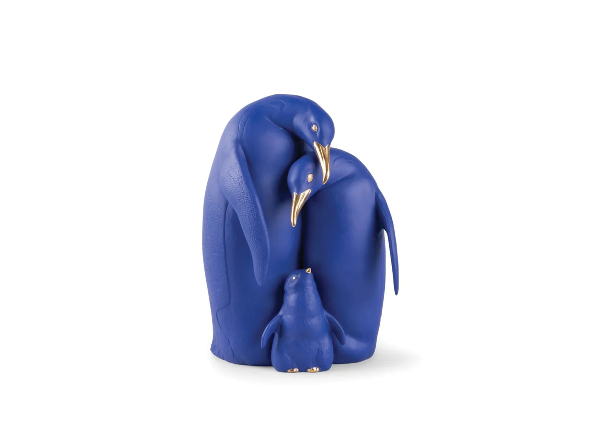 Penguin family Sculpture. Limited Edition. Blue and Gold