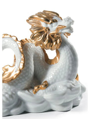 The Dragon Sculpture. Golden Lustre and White