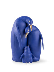 Penguin family Sculpture. Limited Edition. Blue and Gold
