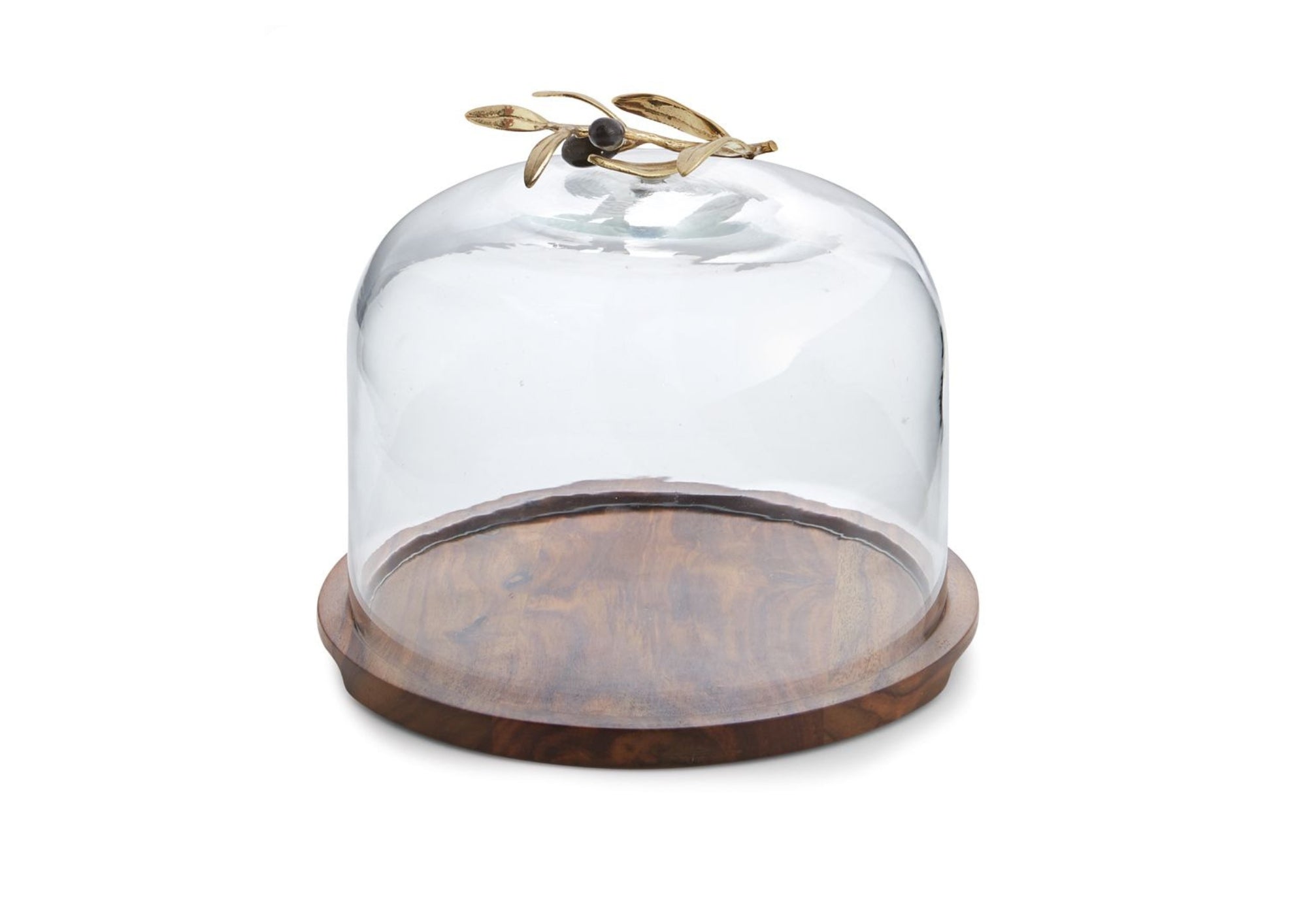 Olive Branch Glass Dome with Wood Base